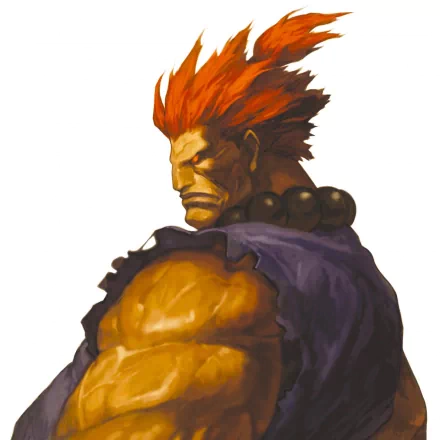 HD PC desktop wallpaper featuring a powerful Street Fighter character with fiery red hair and clenched fists, showcasing classic video game art style.