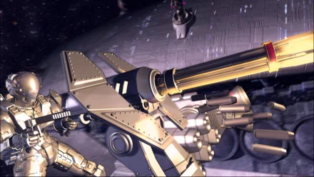 HD PC desktop wallpaper featuring a dynamic scene from the Anime Appleseed, showcasing futuristic armored characters and advanced weaponry in a high-tech setting.