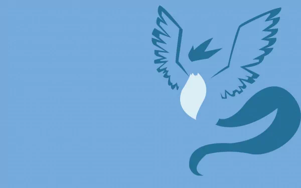 HD wallpaper featuring Articuno, the legendary Pokémon, depicted in a minimalist anime style. The background is a serene blue, highlighting this iconic Pokémon's grace and power.