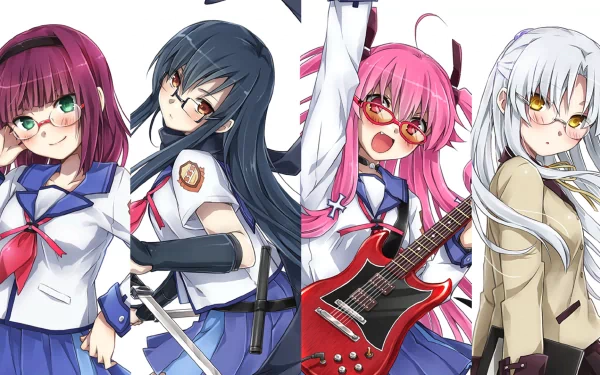 A vibrant HD wallpaper featuring characters Eri Shiina, Yui, Yuri Nakamura, and Kanade Tachibana from the anime Angel Beats! in their distinctive styles and expressions.