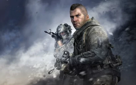 A high-definition desktop wallpaper featuring iconic characters from Call of Duty, showcasing intense action in a dynamic, atmospheric setting.