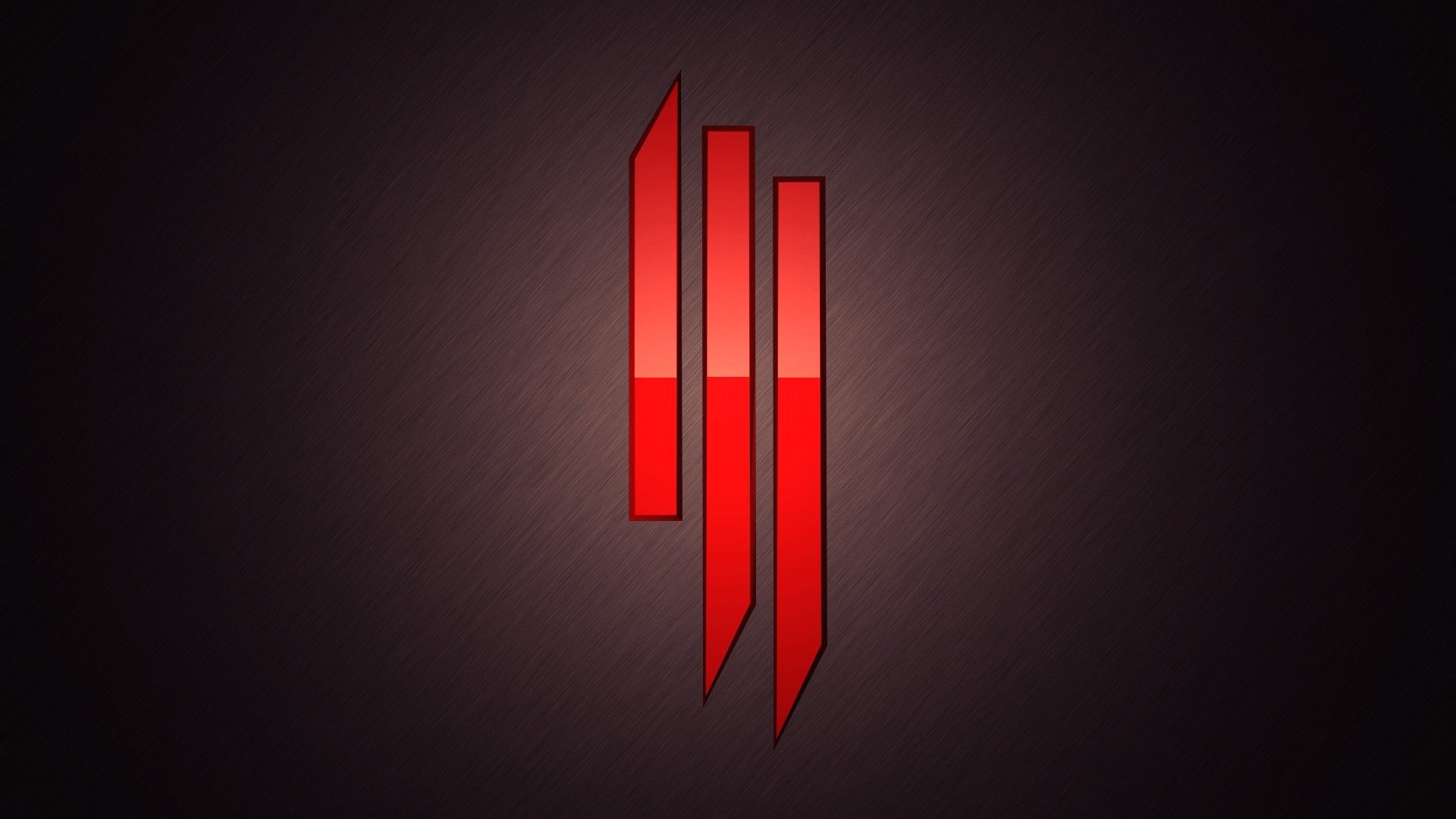 Abstract HD wallpaper featuring the iconic red logo of Skrillex, set against a dark background, capturing the essence of electronic music and modern design.