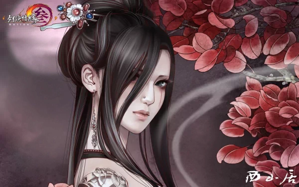 A stunning HD desktop wallpaper featuring a character from JX Online, surrounded by vibrant red flowers, showcasing intricate details and a mystical ambiance.