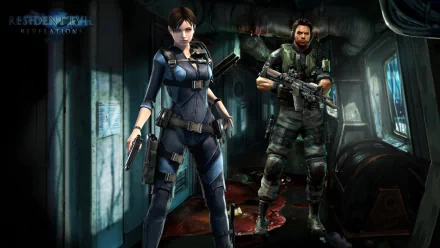 HD PC desktop wallpaper featuring characters from the video game Resident Evil: Revelations in a dark, industrial setting ready for action.