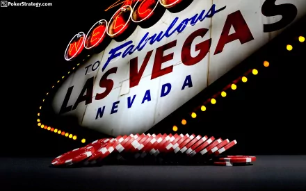 A vibrant Las Vegas casino scene featuring iconic neon signage and a cascade of poker chips, showcasing the allure of this man-made entertainment destination.