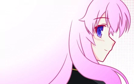 HD anime desktop wallpaper featuring a close-up profile of a character with long pink hair from Baka and Test against a soft, light background.