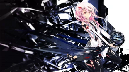Anime-inspired HD wallpaper featuring a character from Guilty Crown, surrounded by dynamic black shards and glowing elements, showcasing a striking and vibrant aesthetic.
