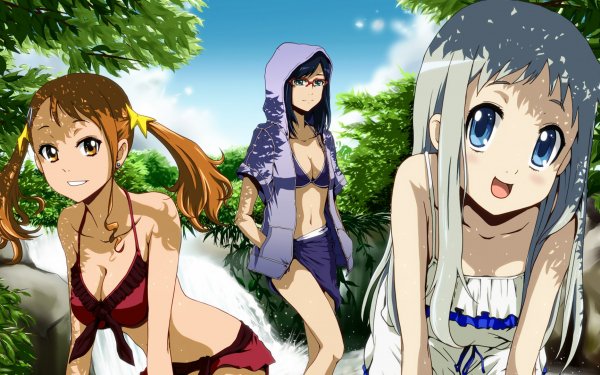Anime Anohana Meiko Honma Naruko Anjou Atsumu Matsuyuki Smile Blush Glasses Hood Bikini Twintails HD Wallpaper | Background Image