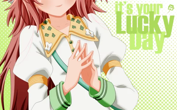HD anime desktop wallpaper featuring Kobato Hanato with clasped hands and a green-themed outfit, accompanied by the text It's your Lucky Day.