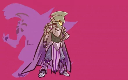 HD PC desktop wallpaper featuring an anime-style armored character with a bold purple and pink background, alongside a faint silhouette of the legendary Pokémon Palkia.