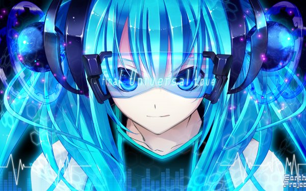 Anime Vocaloid Hatsune Miku Kopfhörer Aqua Hair Aqua Eyes Final Universal Love Glasses Twintails HD Wallpaper | Hintergrund