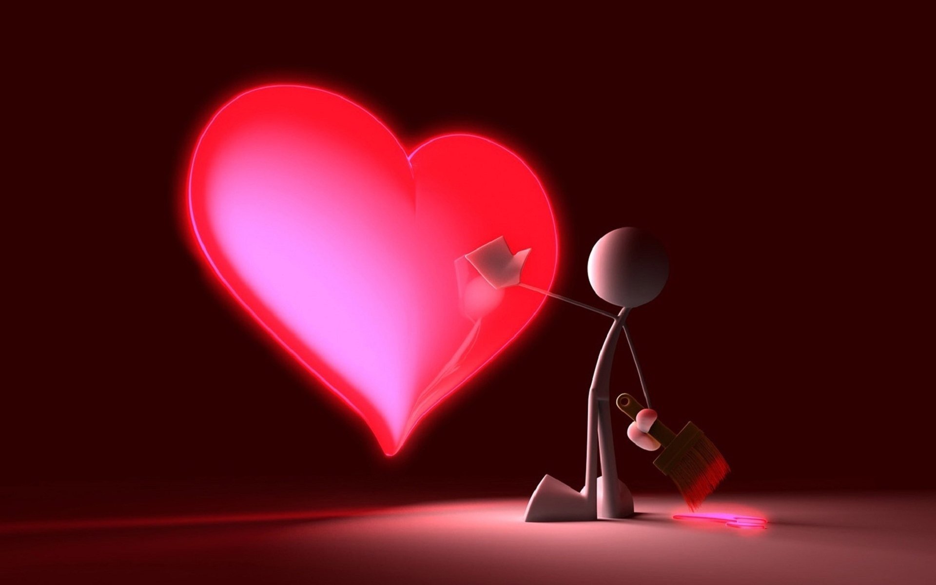 A stick figure artist paints a glowing red heart against a dark background, capturing the essence of love in this vibrant HD desktop wallpaper.