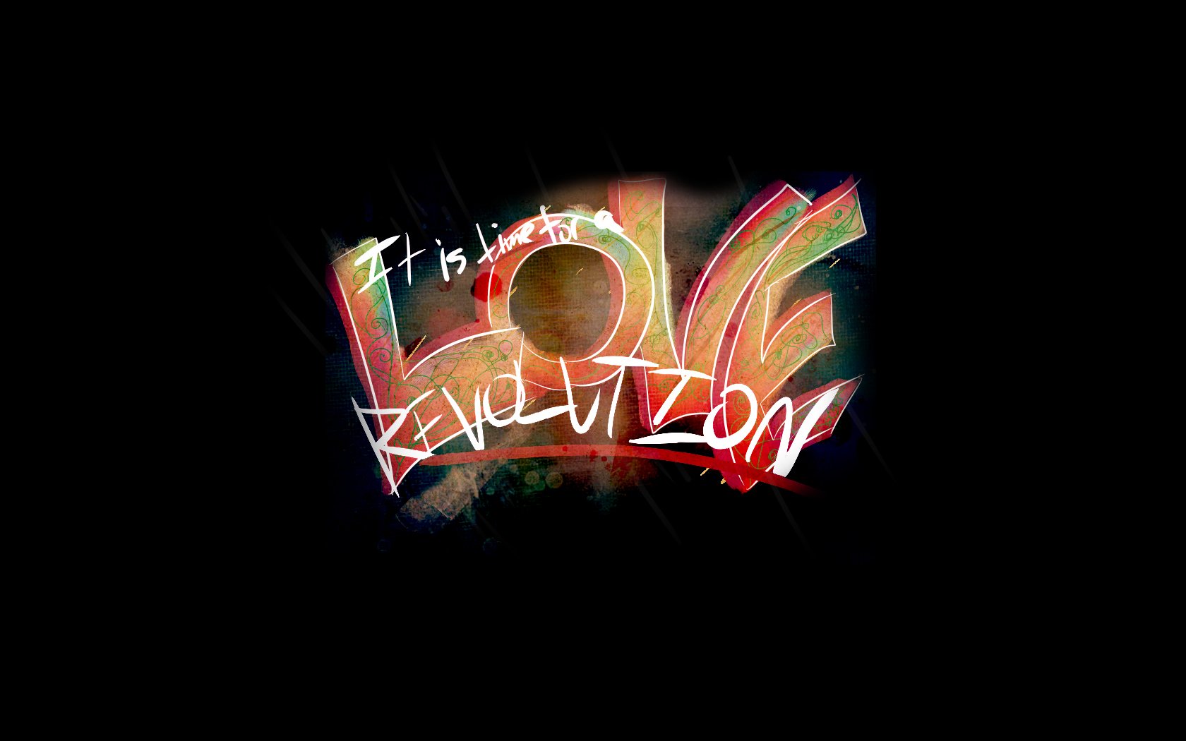 Stylish HD desktop wallpaper featuring vibrant colors and artistic text that reads It is a love revolution, celebrating the theme of love in a bold and creative manner.