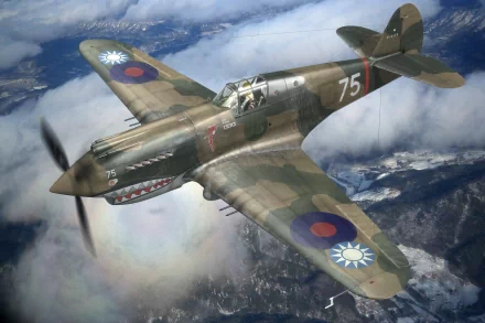 A Curtiss P-40 Warhawk military aircraft in flight, featuring camouflage paint and distinctive roundels, captured as an HD PC desktop wallpaper and background.