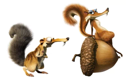 HD PC desktop wallpaper featuring Scrat and Scratte from the movie Ice Age: The Meltdown, Ice Age 2.