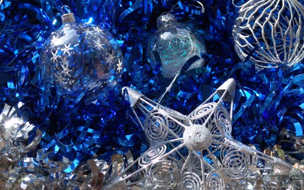 Día festivo Navidad Christmas Ornaments Azul Silver Fondo de pantalla HD | Fondo de Escritorio