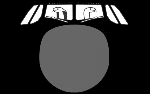 Minimalist HD desktop wallpaper featuring cartoon snakes as pilots viewed through a plane cockpit windshield, inspired by the movie Snakes on a Plane.