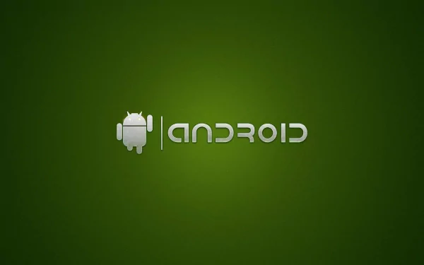HD PC desktop wallpaper: green gradient background with a silver Android robot logo and stylized ANDROID text centered, technology-themed.