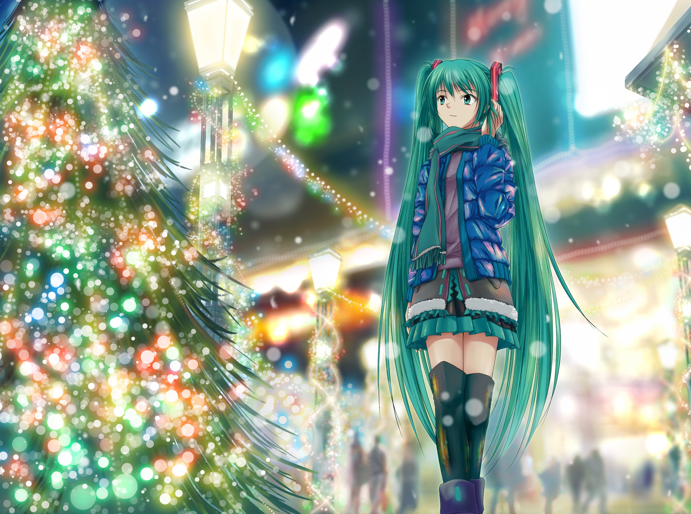 Download Christmas Tree Christmas Lights Christmas Hatsune Miku Anime