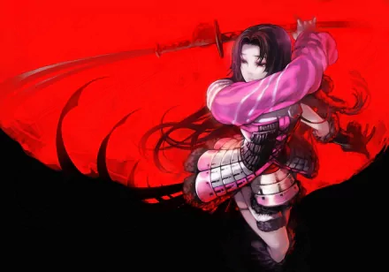 HD anime desktop wallpaper featuring a character from Sengoku Basara wielding a sword with dynamic energy, set against a vivid red and black backdrop.