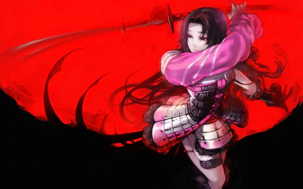 HD anime desktop wallpaper featuring a character from Sengoku Basara wielding a sword with dynamic energy, set against a vivid red and black backdrop.