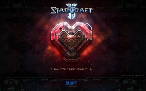 Video game StarCraft II HD PC desktop wallpaper and background: glowing mechanical heart emblem against a fiery nebula, StarCraft logo above and Blizzard branding below.