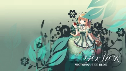 Anime-style Gosick character in a vintage dress surrounded by floral and abstract designs, featured as an HD PC desktop wallpaper and background.