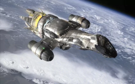 HD PC desktop wallpaper featuring the Firefly spaceship from the TV show Firefly, set against the backdrop of Earth from space.
