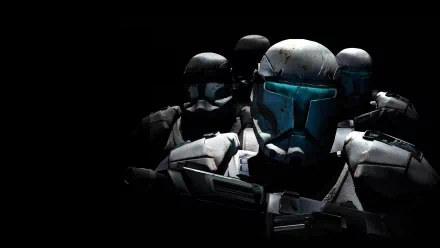 A striking HD desktop wallpaper featuring iconic Star Wars sci-fi characters in sleek, dark armor, conveying a sense of power and mystery against a black background.