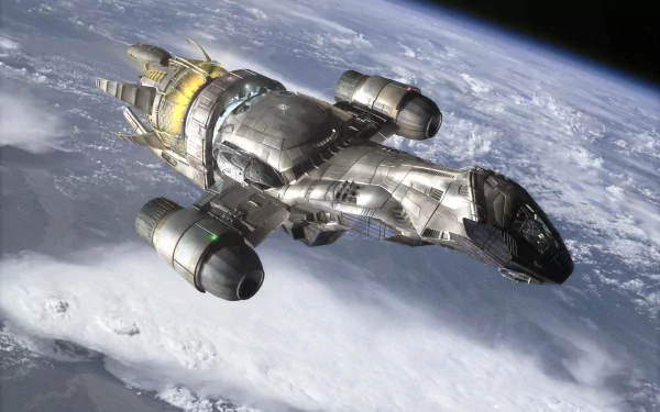 HD PC desktop wallpaper featuring the Firefly spaceship from the TV show Firefly, set against the backdrop of Earth from space.
