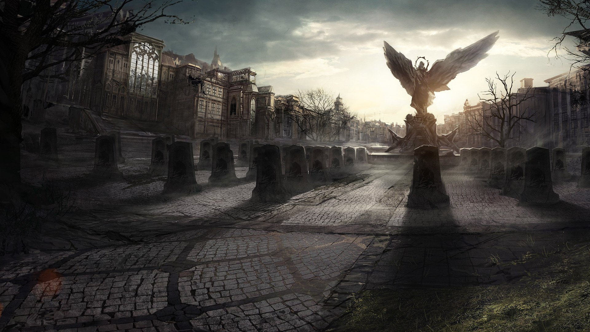 angels and demons statue wallpaper