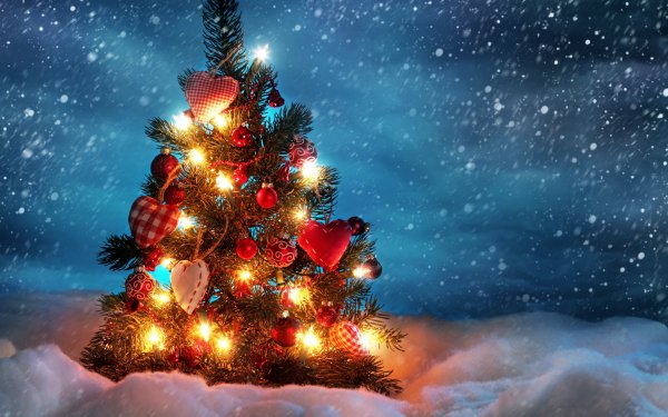 Vacances Noël Hiver Snow Christmas Lights Christmas Ornaments Christmas Tree Snowfall Nuit Fond d'écran HD | Image