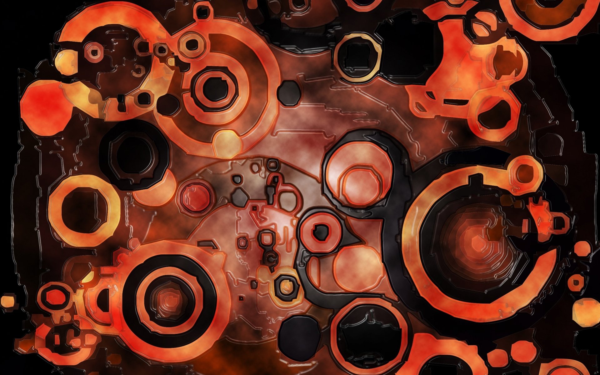 HD PC desktop wallpaper featuring an abstract design of interconnected circles in warm, fiery tones creating a dynamic and modern background.