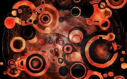 HD PC desktop wallpaper featuring an abstract design of interconnected circles in warm, fiery tones creating a dynamic and modern background.