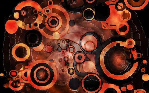 HD PC desktop wallpaper featuring an abstract design of interconnected circles in warm, fiery tones creating a dynamic and modern background.