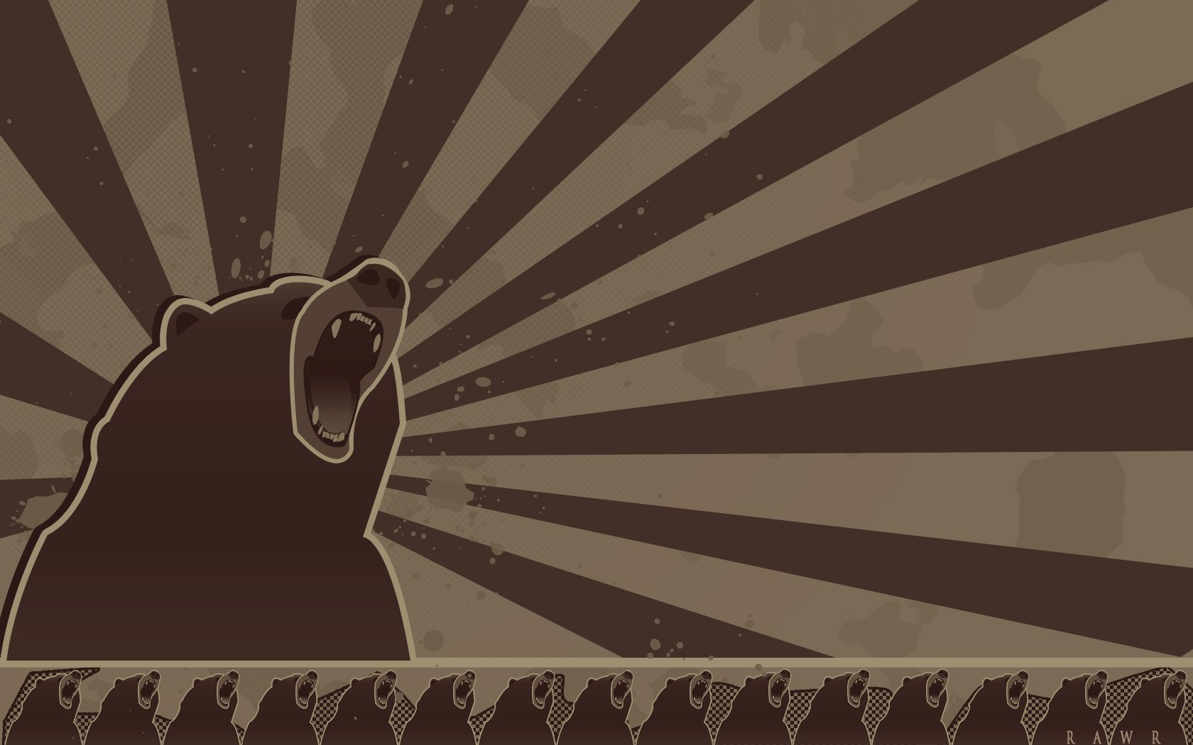 A stylized bear roars against a radial background, featuring earthy tones and graphic elements. This HD wallpaper makes a striking desktop background.