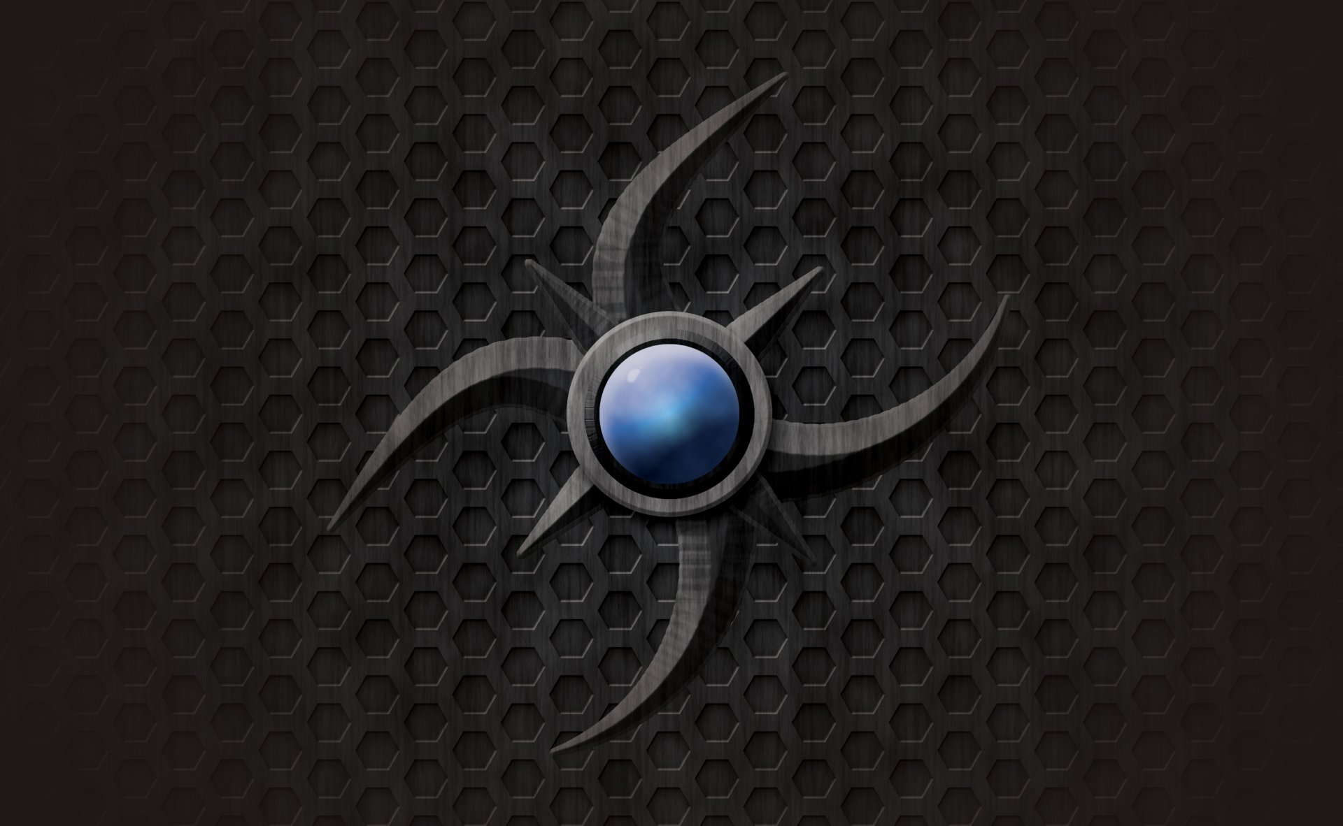 Abstract digital art featuring a glowing blue orb centered on a metallic, curved hexagonal pattern background, designed as a 4K Ultra HD PC desktop wallpaper.