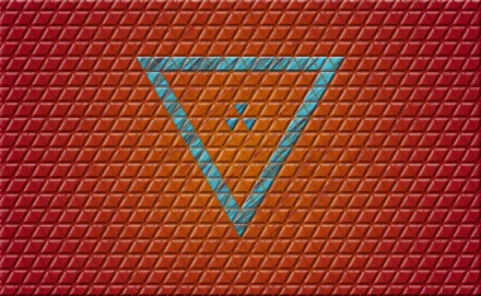 4K Ultra HD abstract desktop wallpaper featuring a geometric pattern of orange and blue triangles with gradient shading on a textured red background.