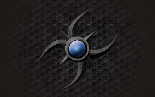 Abstract digital art featuring a glowing blue orb centered on a metallic, curved hexagonal pattern background, designed as a 4K Ultra HD PC desktop wallpaper.