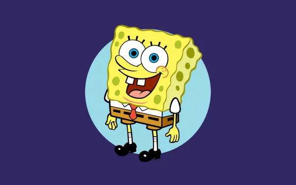4K Ultra HD desktop wallpaper featuring SpongeBob SquarePants from the TV show, set against a simple blue circular background.