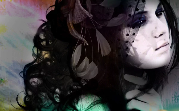 Dark, emo-themed HD PC desktop wallpaper featuring a pale face with black hair, partially obscured by shadows and abstract elements, creating a moody atmosphere.