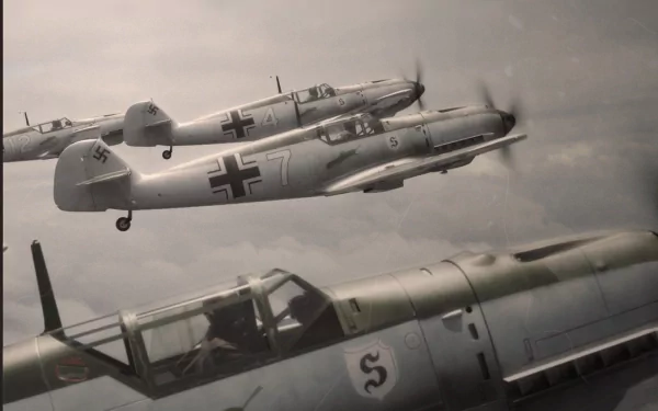 HD desktop wallpaper featuring vintage military aircraft in flight, showcasing detailed close-up views of propeller planes against a cloudy sky background.