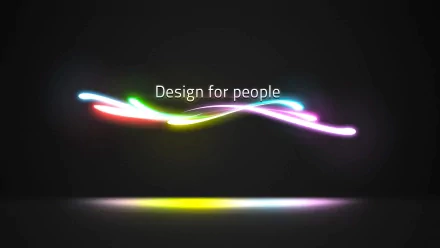 HD PC desktop wallpaper: dark background with colorful neon light streaks and the phrase Design for people — technology, design, graphics, typography, lightning.