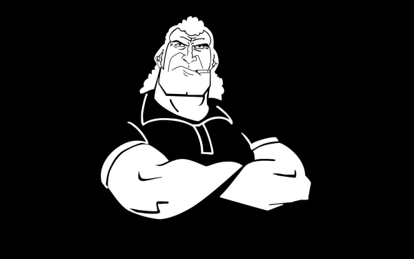 HD PC desktop wallpaper of Brock Samson from the TV show The Venture Bros.: bold black-and-white silhouette of the muscular agent with arms crossed.