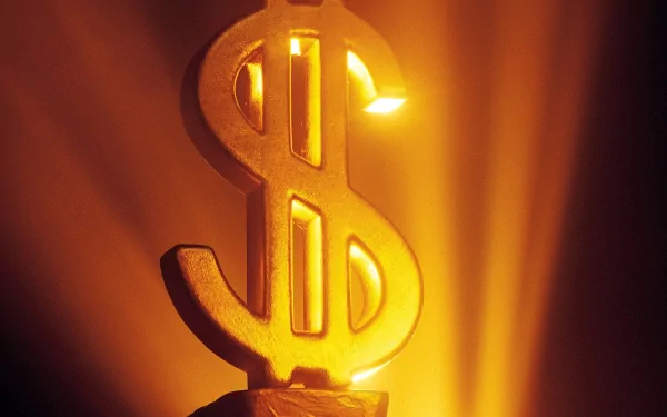 A striking HD desktop wallpaper featuring a glowing gold dollar sign, illuminated against a warm, radiant background, embodying themes of wealth and prosperity.