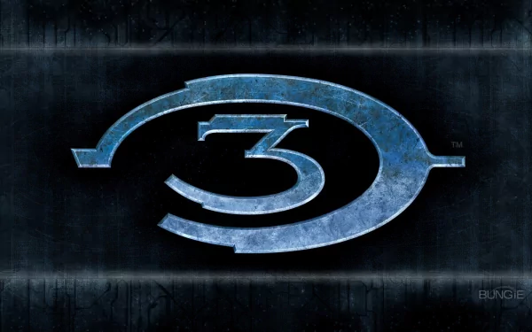 HD PC desktop wallpaper featuring the iconic blue Halo 3 logo from the video game, set against a dark, textured background.
