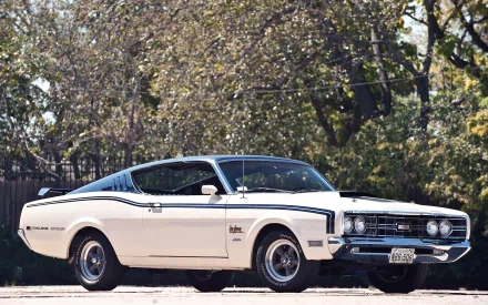 Classic white Mercury vehicle parked outdoors, featured in an HD PC desktop wallpaper with Ford and Mercury branding elements visible.