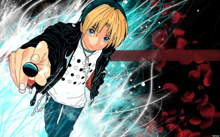 Anime HD desktop wallpaper featuring a dynamic close-up of a blond character from Hikaru no Go with vibrant blue and white energy effects in the background.