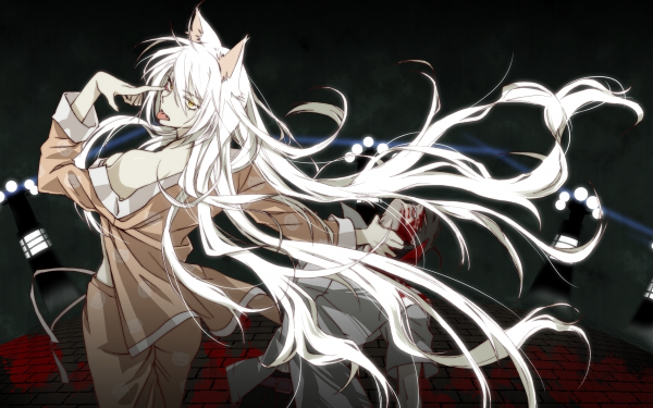 Anime Monogatari (Series) Tsubasa Hanekawa Black Hanekawa White Hair Nekomonogatari: Kuro Cat Girl HD Wallpaper | Background Image