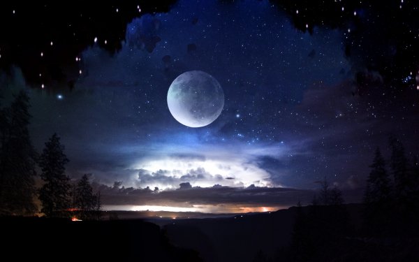 Fantasy Landscape Moon Night Sky HD Wallpaper | Background Image